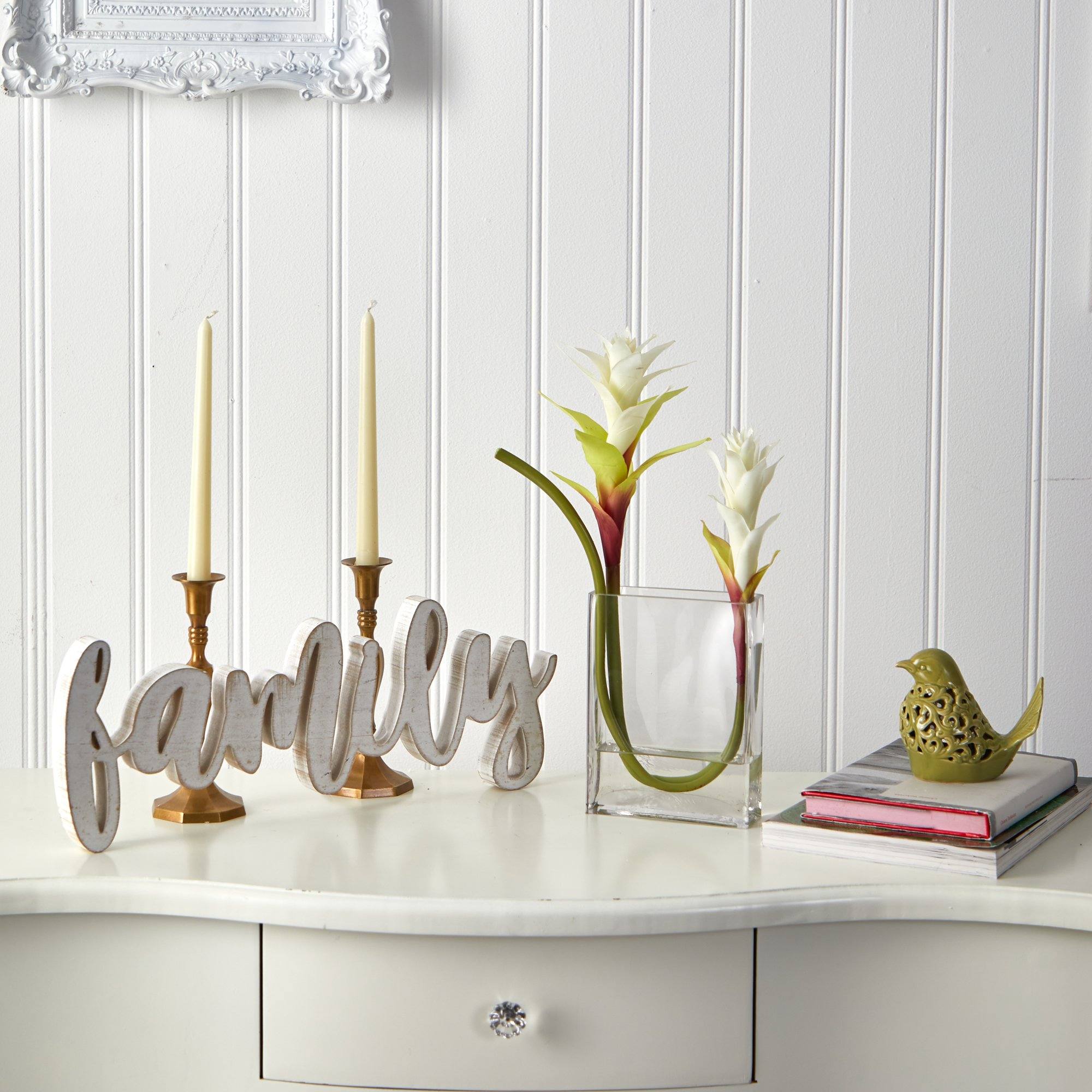 16” Star Bromeliad Artificial Flower Arrangement in Rectangle Glass Vase