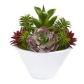 16” Succulent Garden Artificial Plant in White Bowl Vase