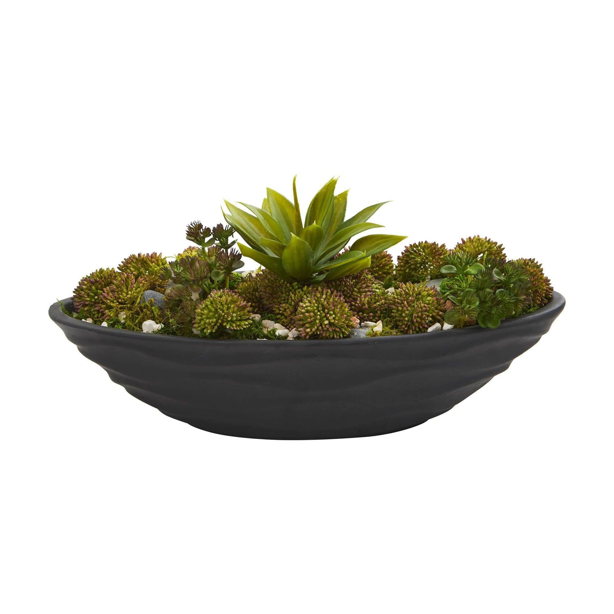 17" Agave & Succulent Garden Artificial Plant in Black Planter"