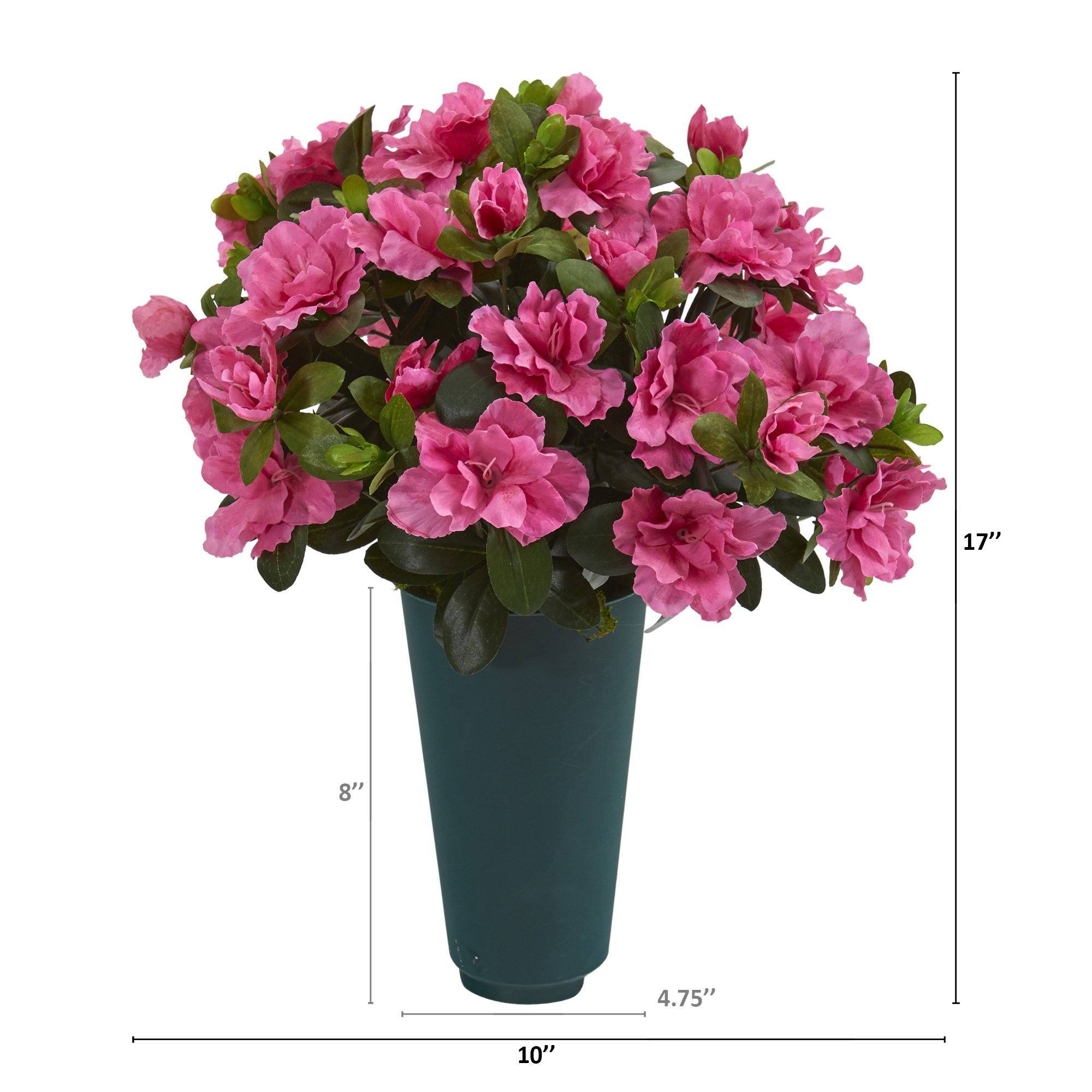 17” Azalea Artificial Graveside Memorial Arrangement in Green Vase