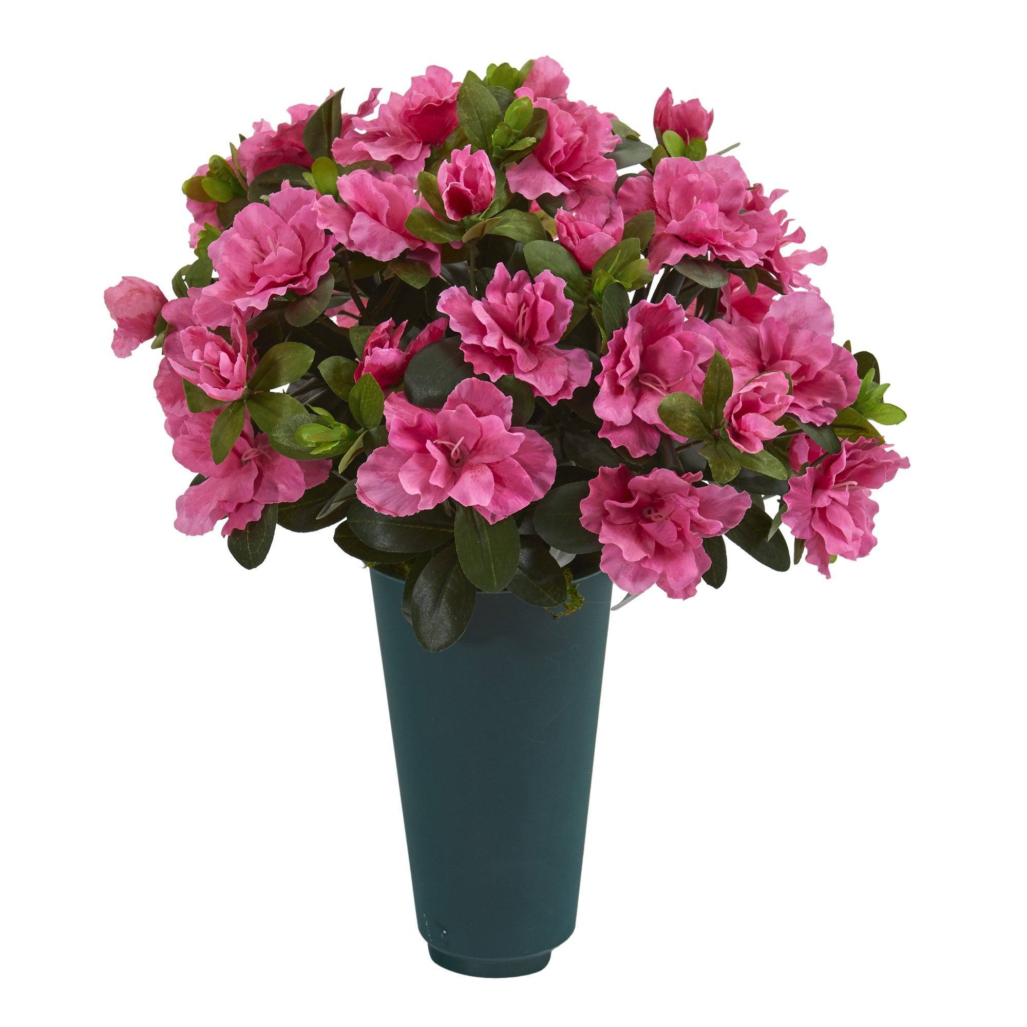 17” Azalea Artificial Graveside Memorial Arrangement in Green Vase