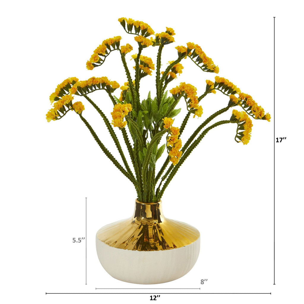 17” Baby Breath Arrangement in Gold and Cream Elegant Vase