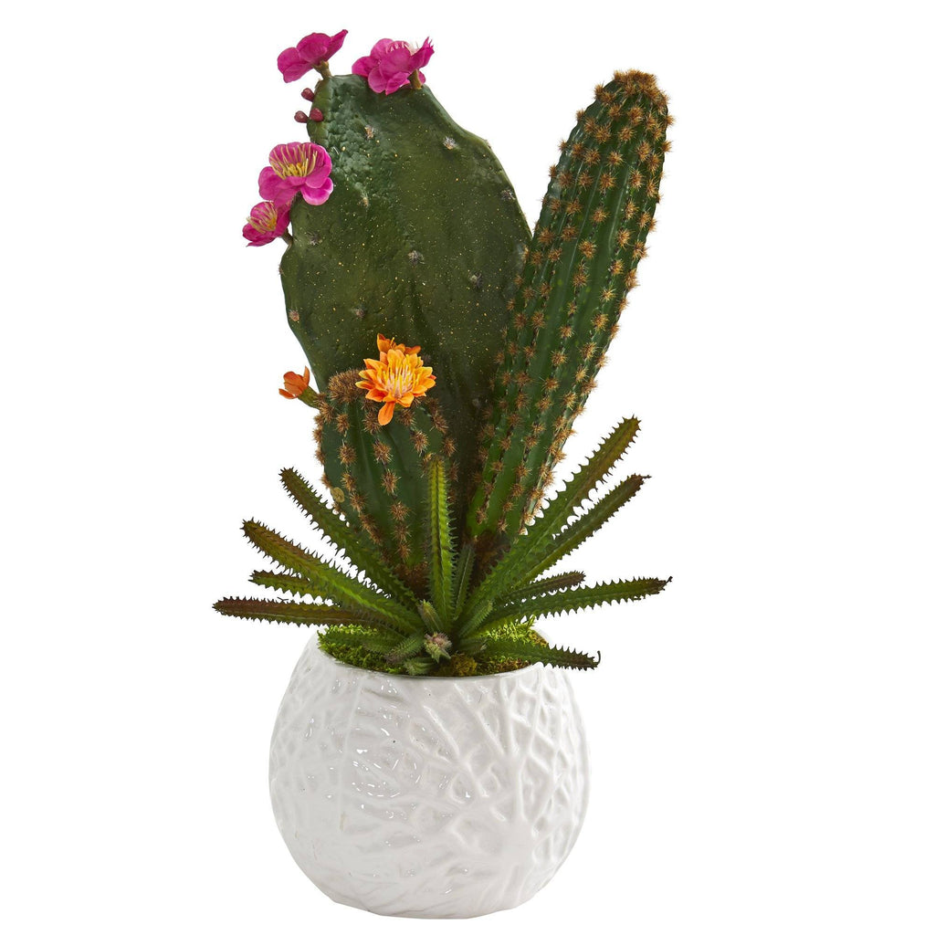 17” Mixed Cactus Artificial Plant in White Planter