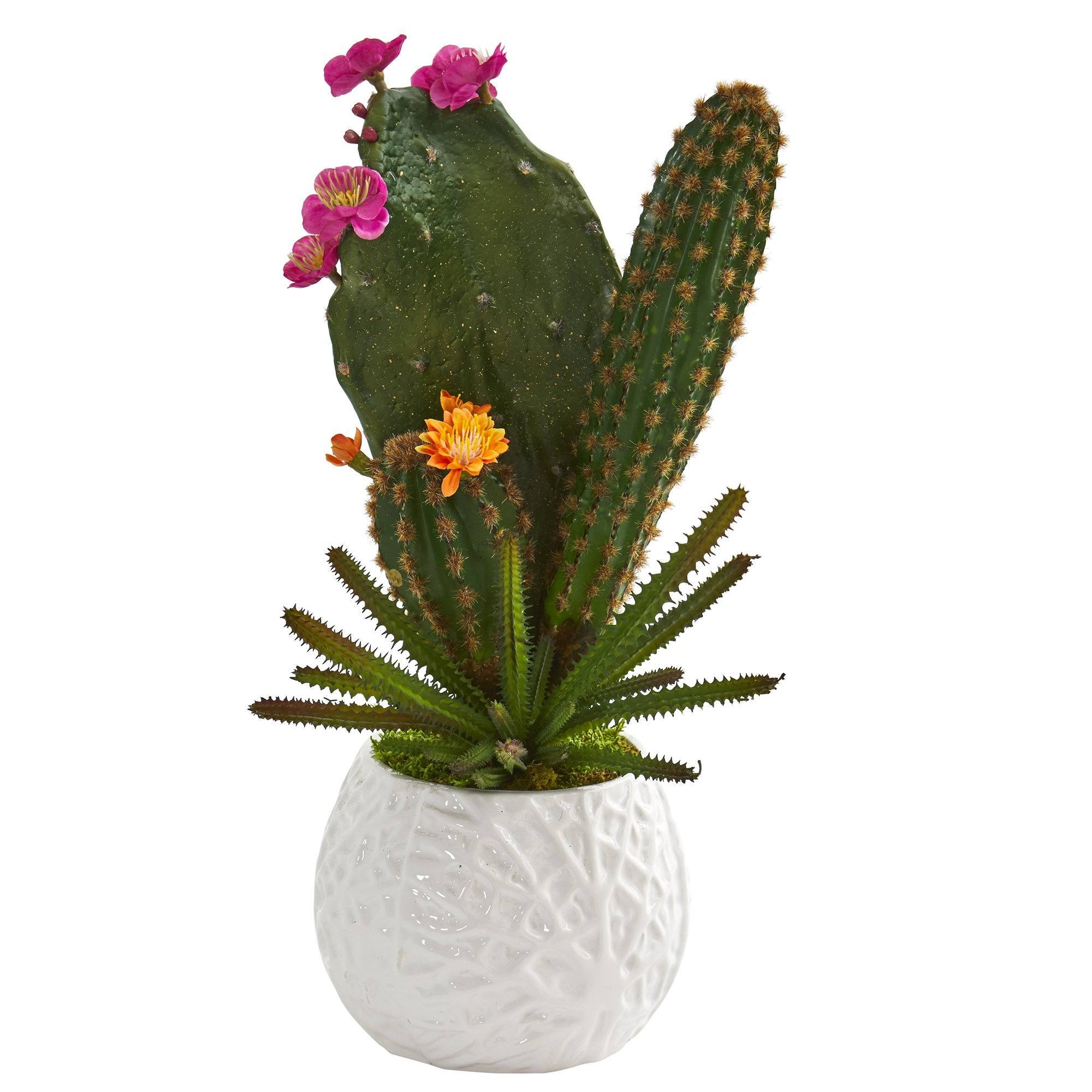 17” Mixed Cactus Artificial Plant in White Planter