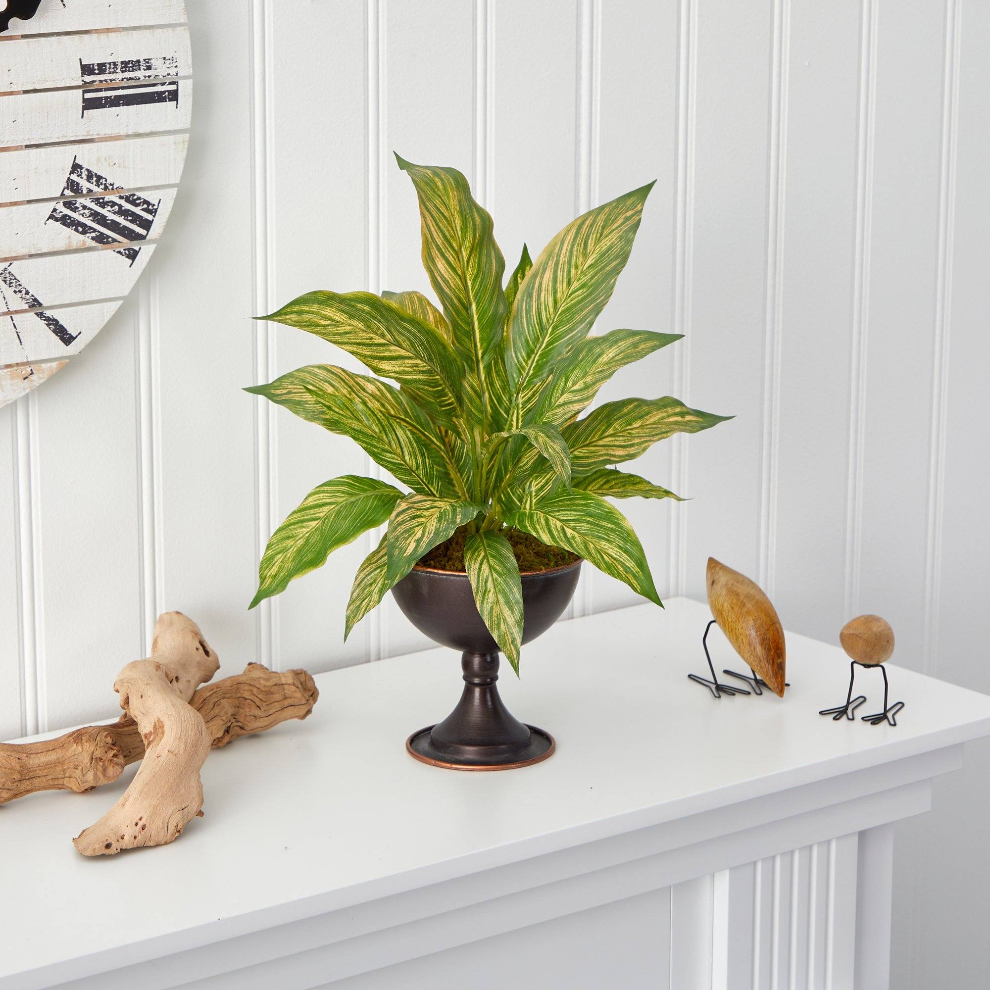 17” Musa Leaf Artificial Plant in Metal Chalice