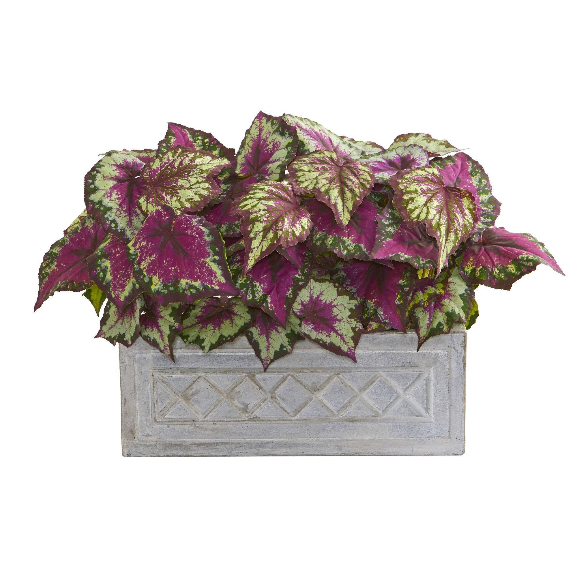 17” Wax Begonia Artificial Plant in Stone Planter