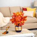 18” Autumn Maple Leaf Artificial Plant in Blue and Gold Planter