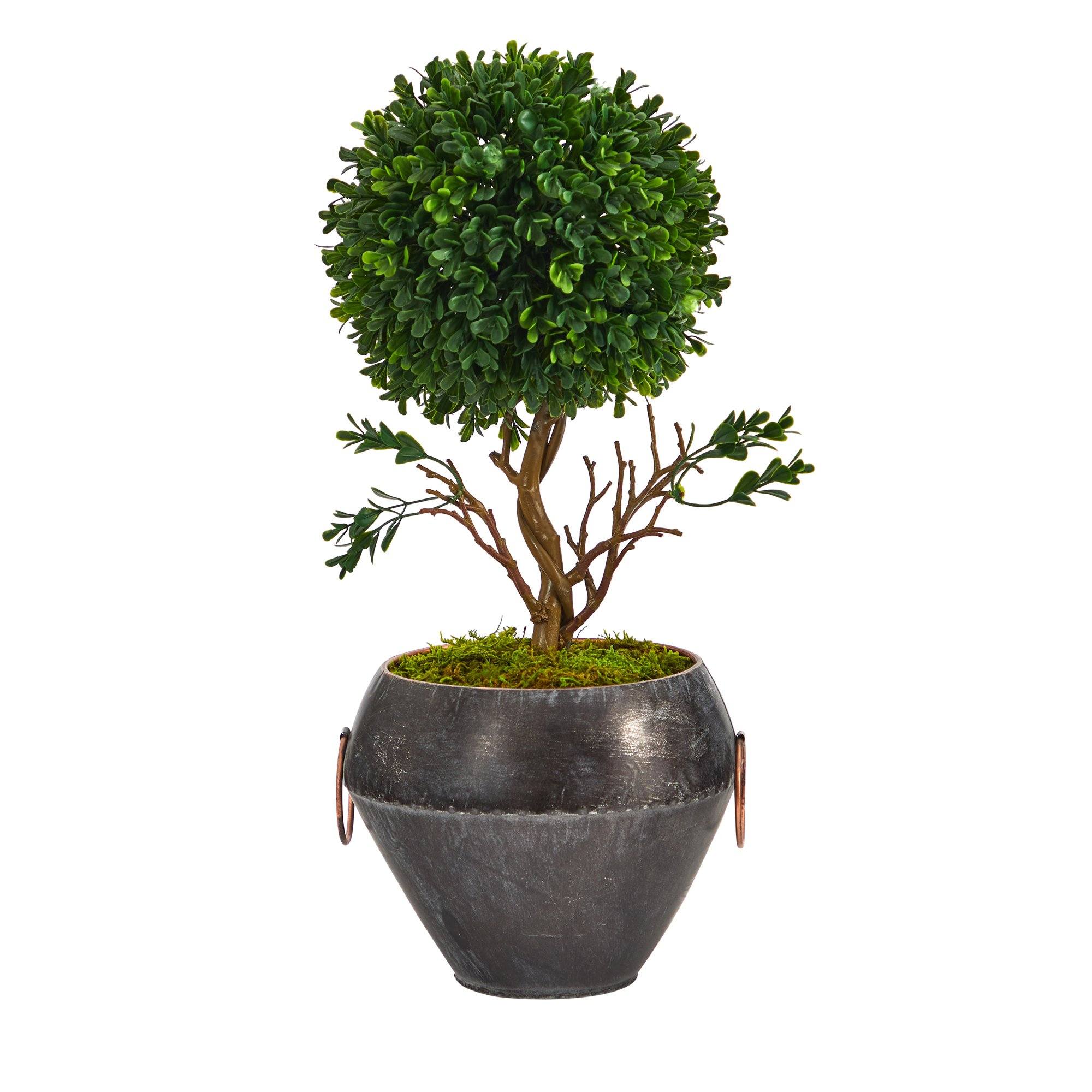 18” Boxwood Topiary Artificial Tree in Metal Bowl (Indoor/Outdoor)