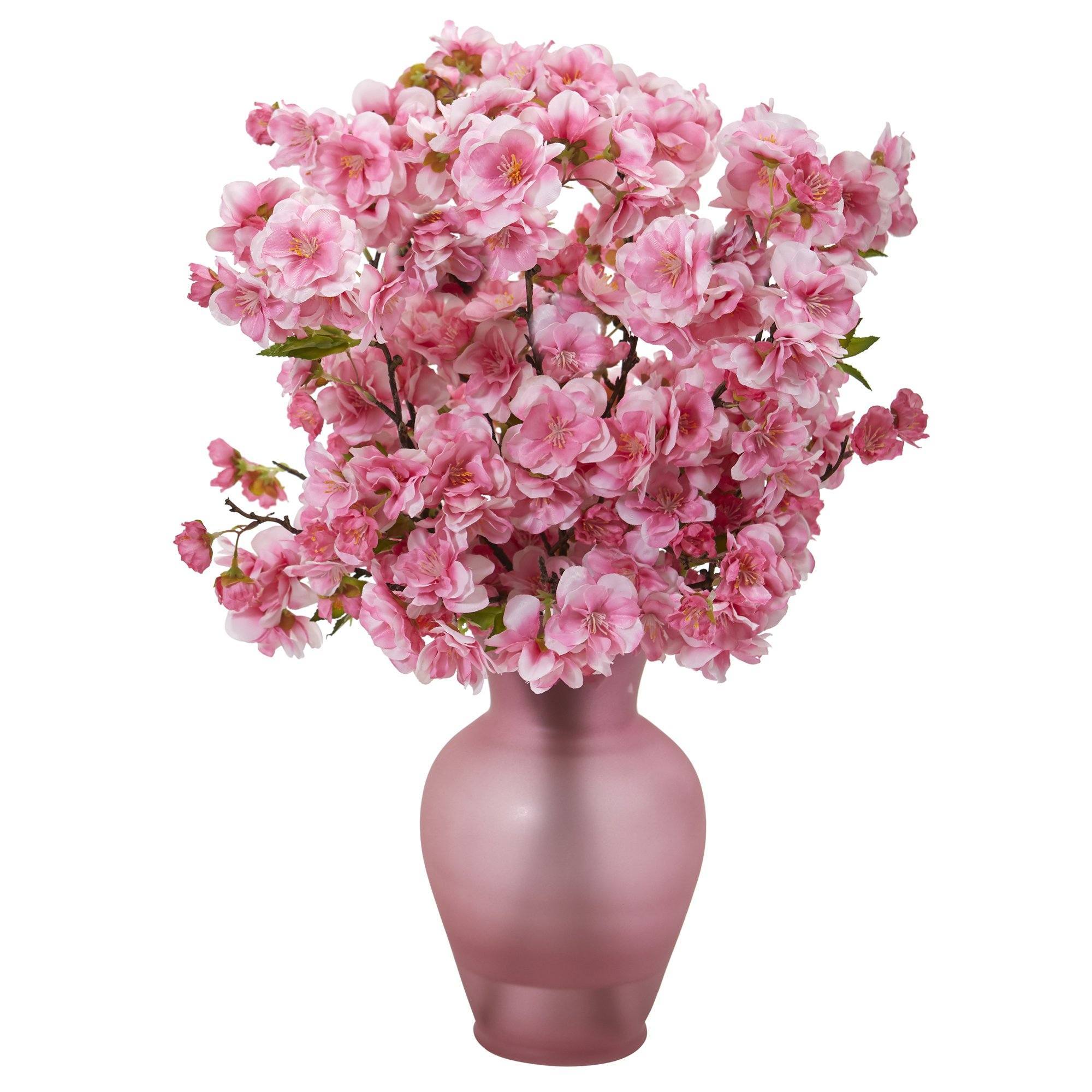 18” Cherry Blossom Arrangement in Rose Colored Vase