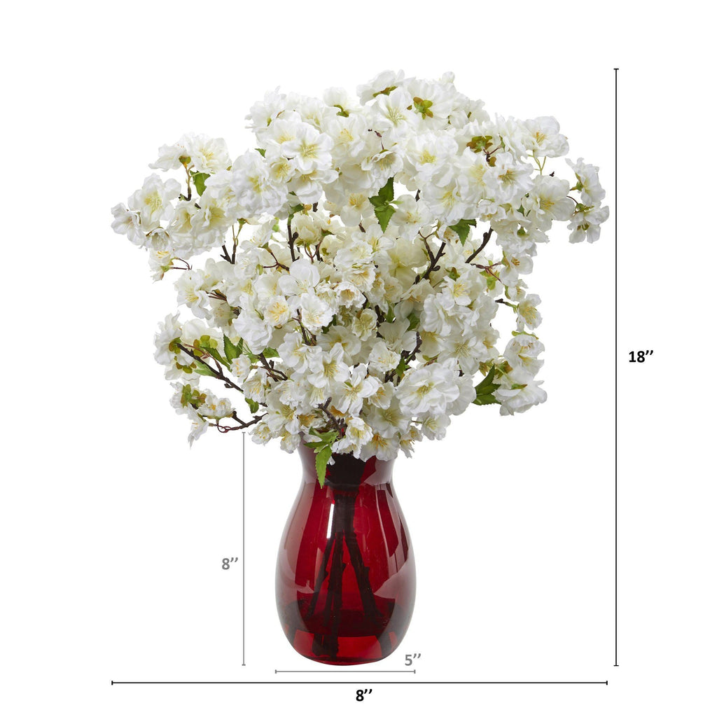 18” Cherry Blossom Artificial Arrangement in Ruby Vase