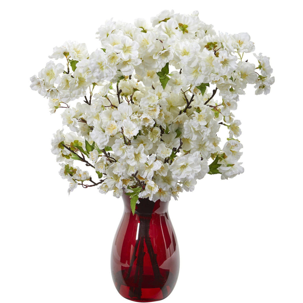 18” Cherry Blossom Artificial Arrangement in Ruby Vase