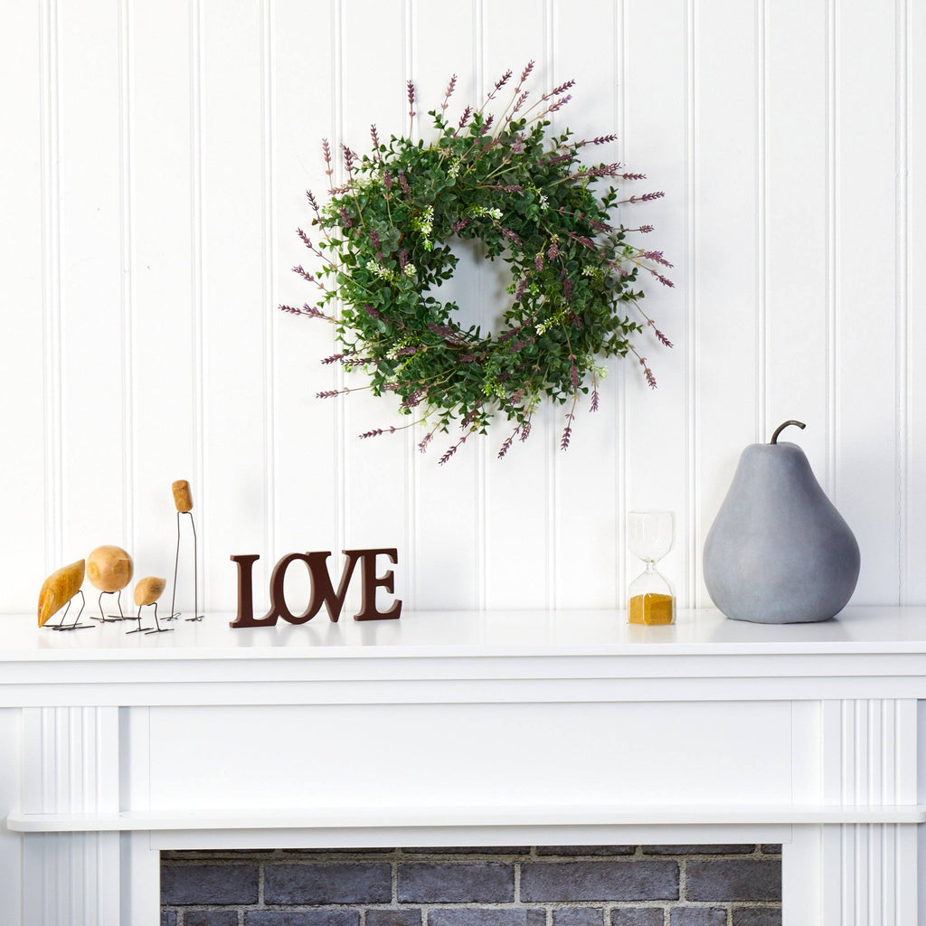 18” Eucalyptus and Lavender Double Ring Artificial Wreath with Twig Base