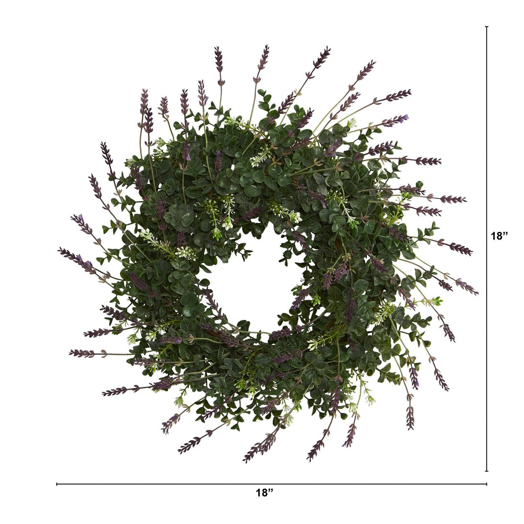 18” Eucalyptus and Lavender Double Ring Artificial Wreath with Twig Base