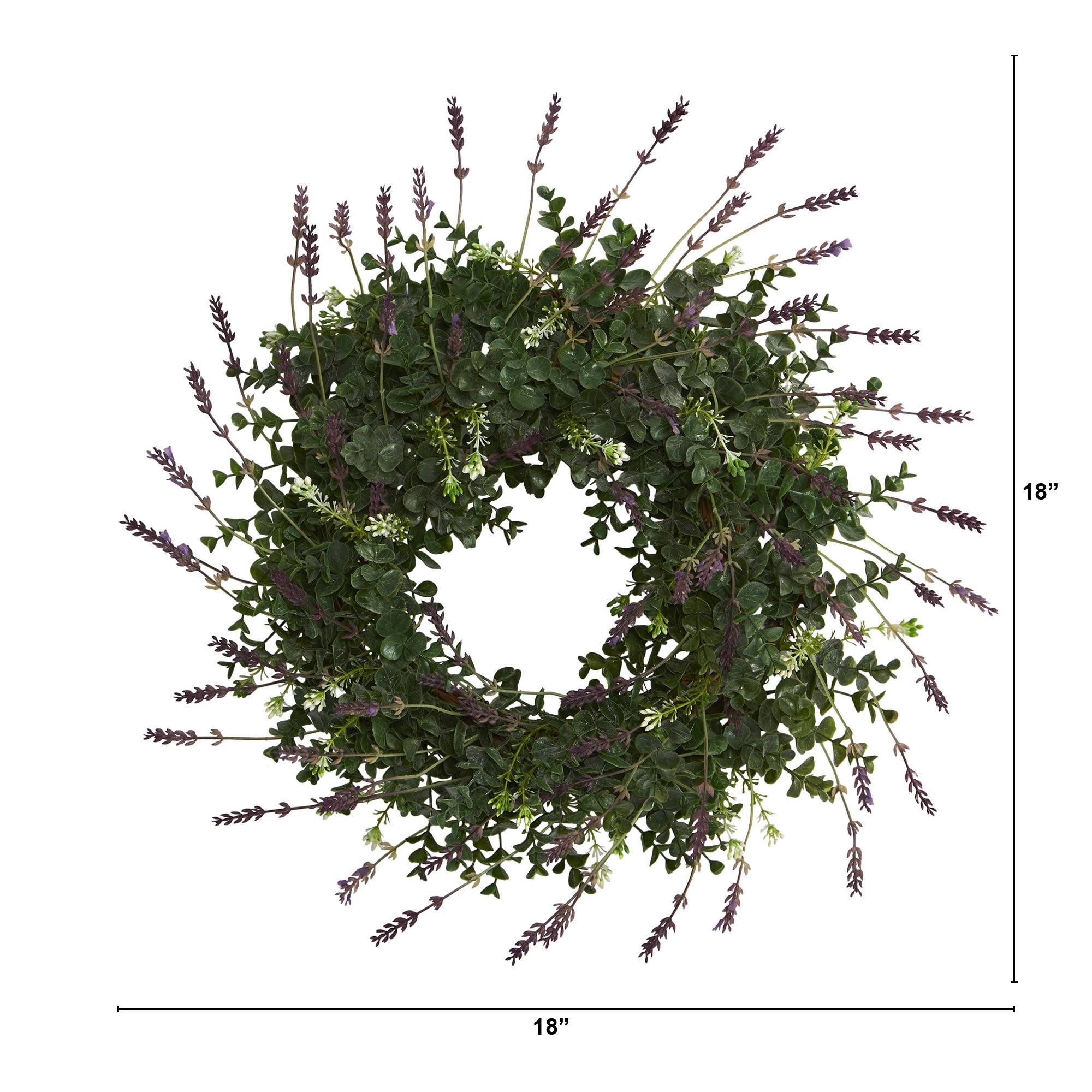 18” Eucalyptus and Lavender Double Ring Artificial Wreath with Twig Base