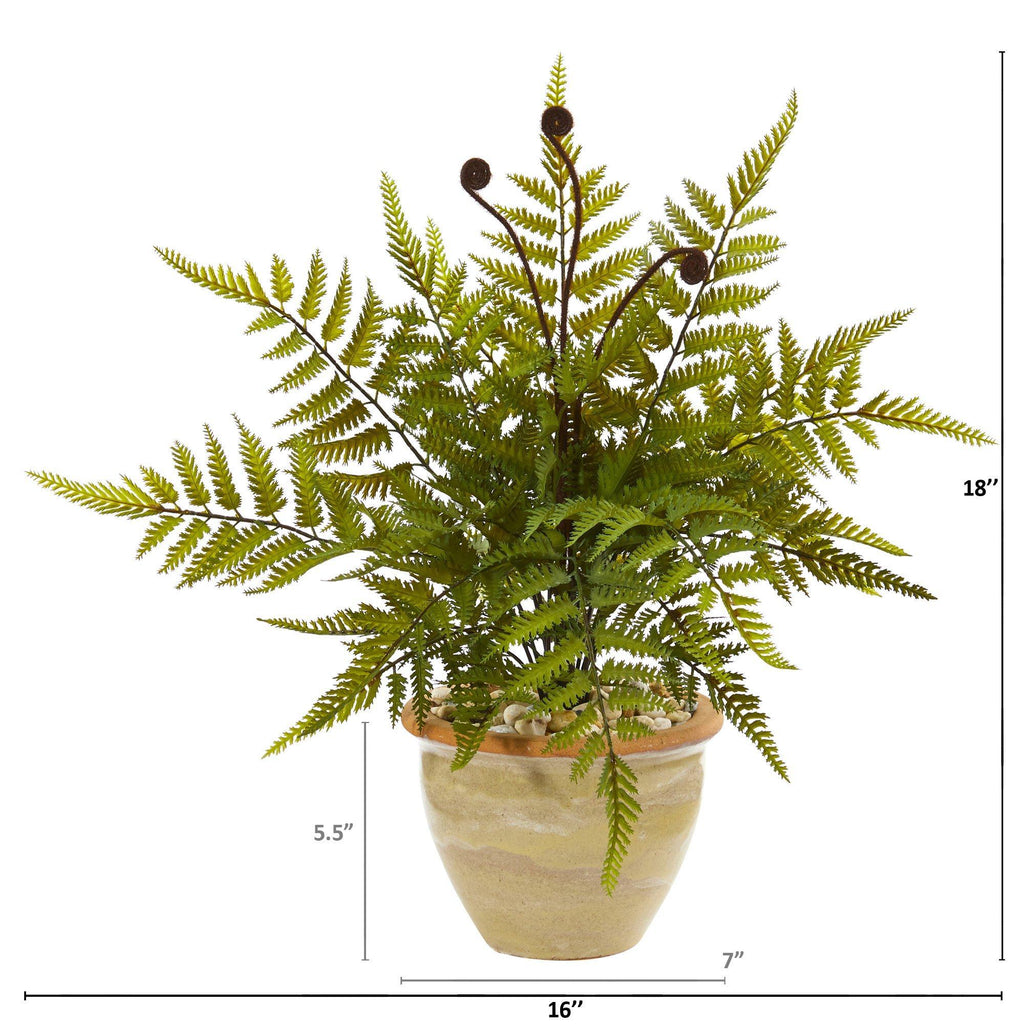 18” Fern Artificial Plant in Ceramic Planter