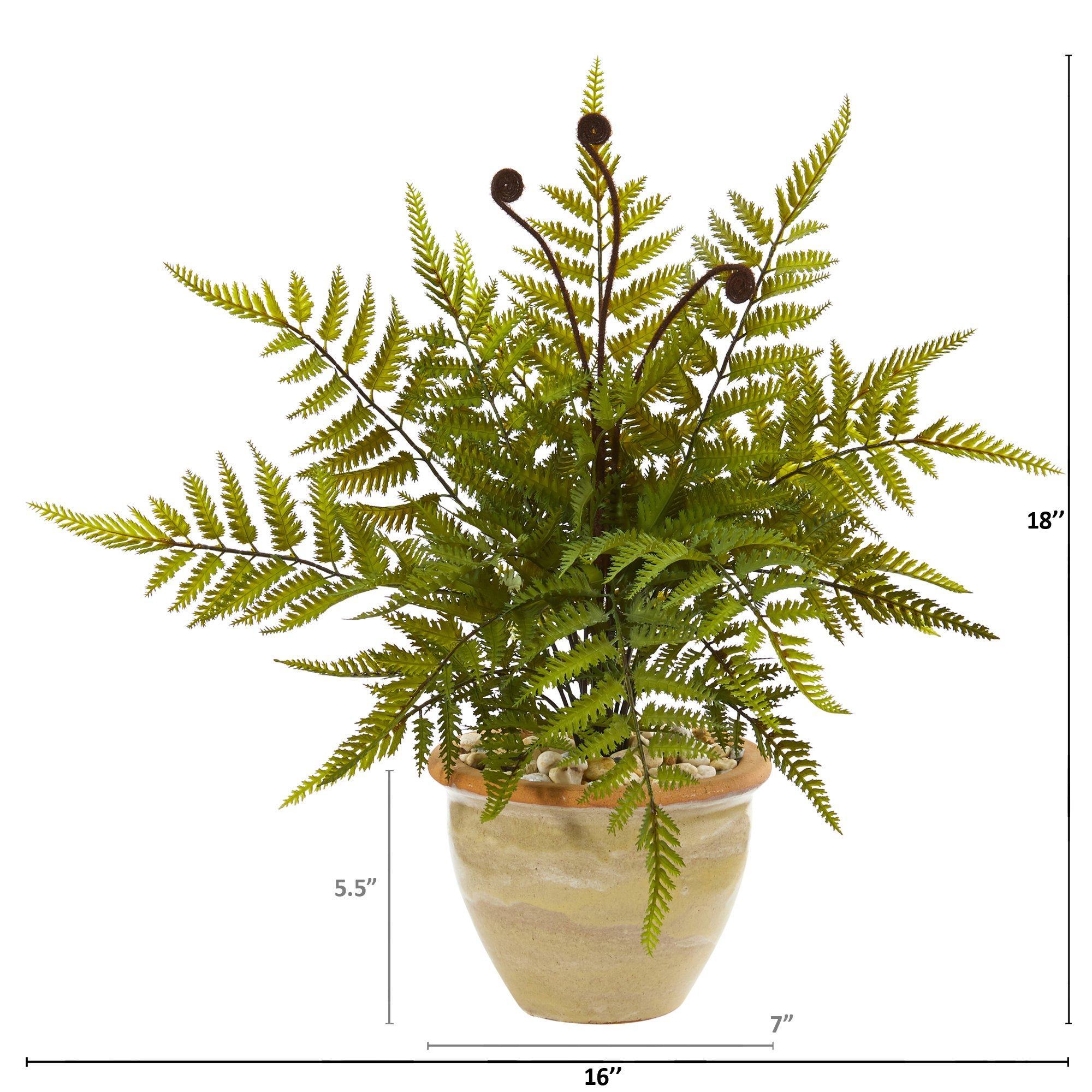 18” Fern Artificial Plant in Ceramic Planter