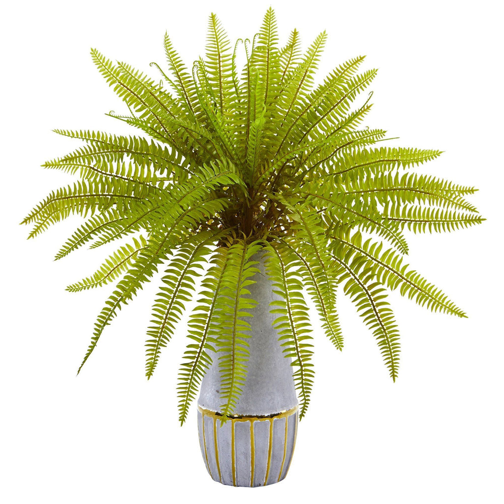 18” Fern Grass Artificial Plant in Stoneware Planter