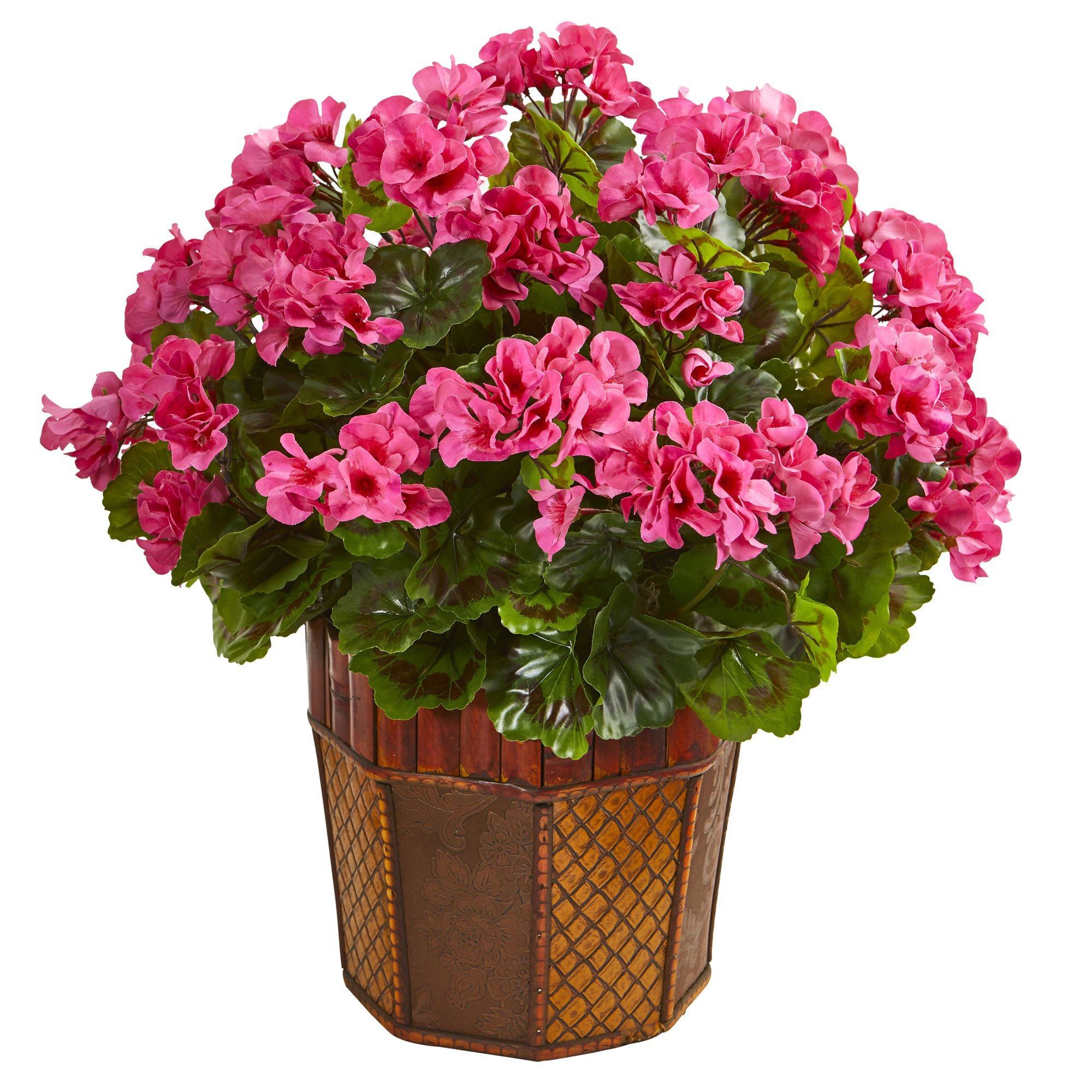 18" Geranium Artificial Plant in Decorative Planter"