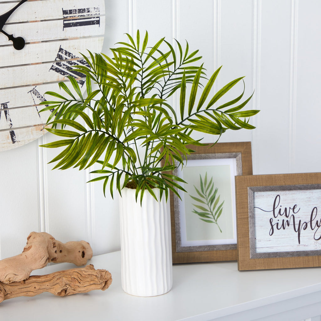18” Mini Areca Palm Artificial Plant in White Planter