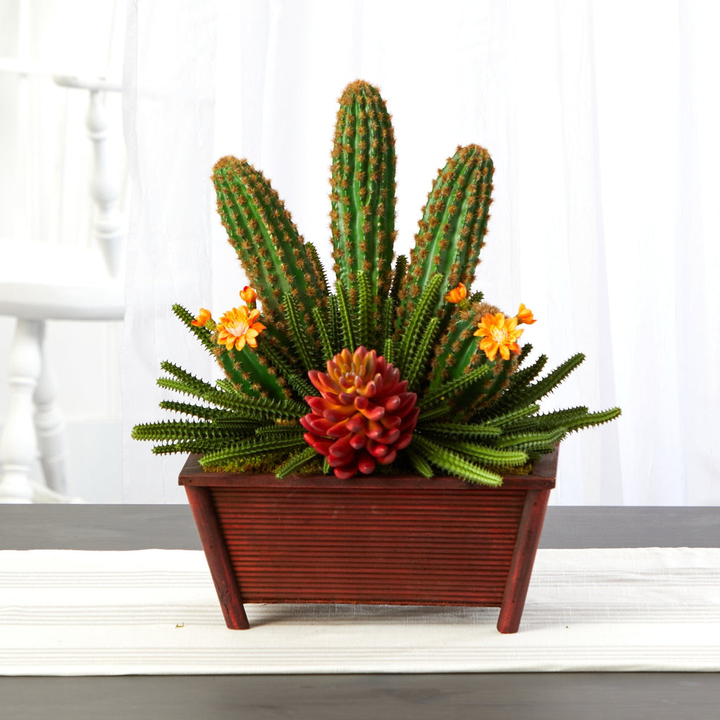 18” Mixed Cactus Succulent Artificial Plant in Planter