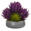 18” Musella and Succulent Arrangement in Gray Garden Vase