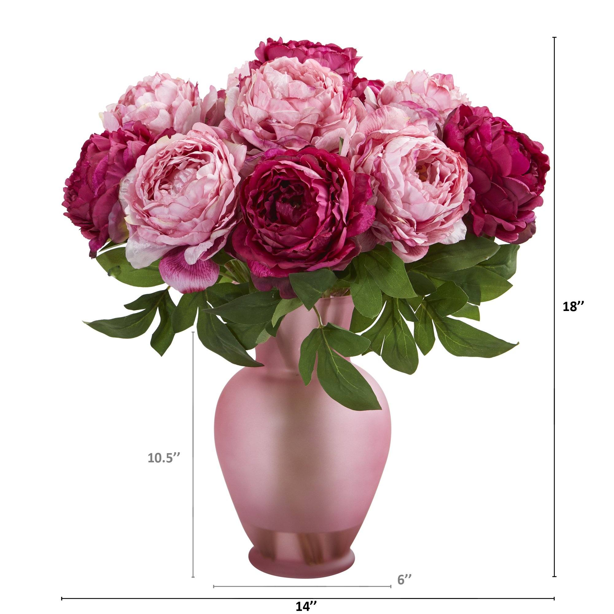 18” Peony Artificial Arrangement in Rose Colored Vase