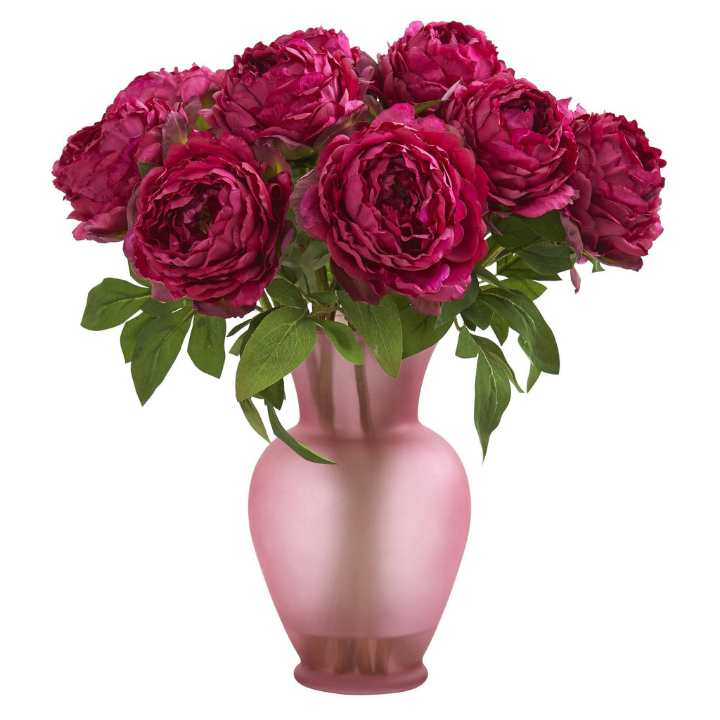 18” Peony Artificial Arrangement in Rose Colored Vase