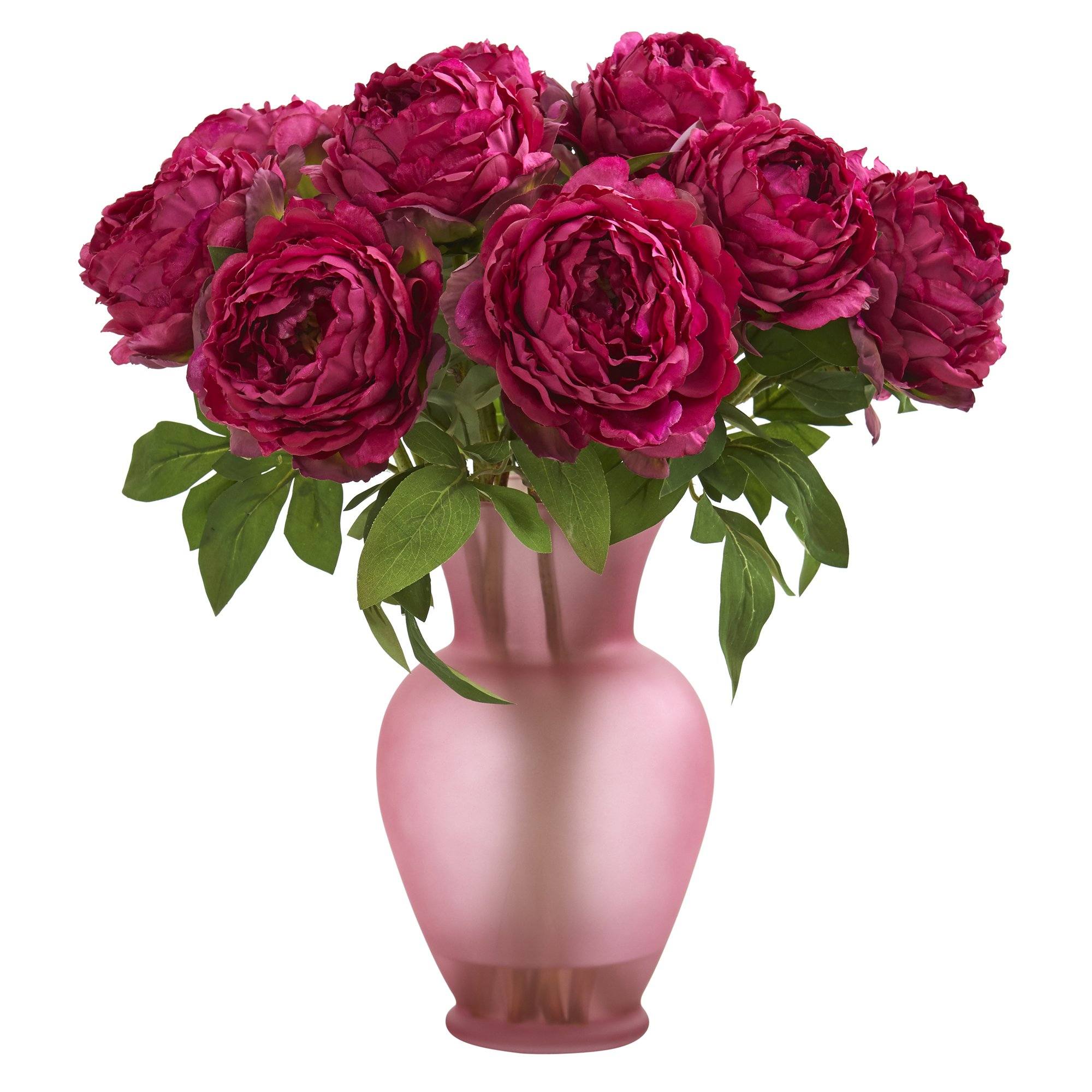 18” Peony Artificial Arrangement in Rose Colored Vase