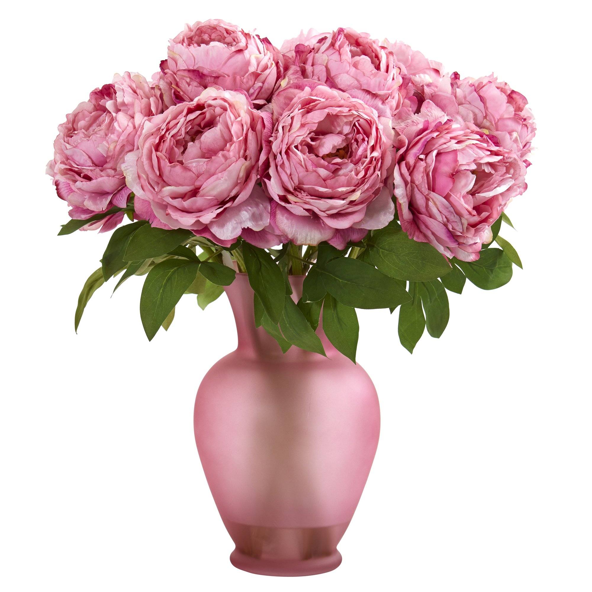 18” Peony Artificial Arrangement in Rose Colored Vase