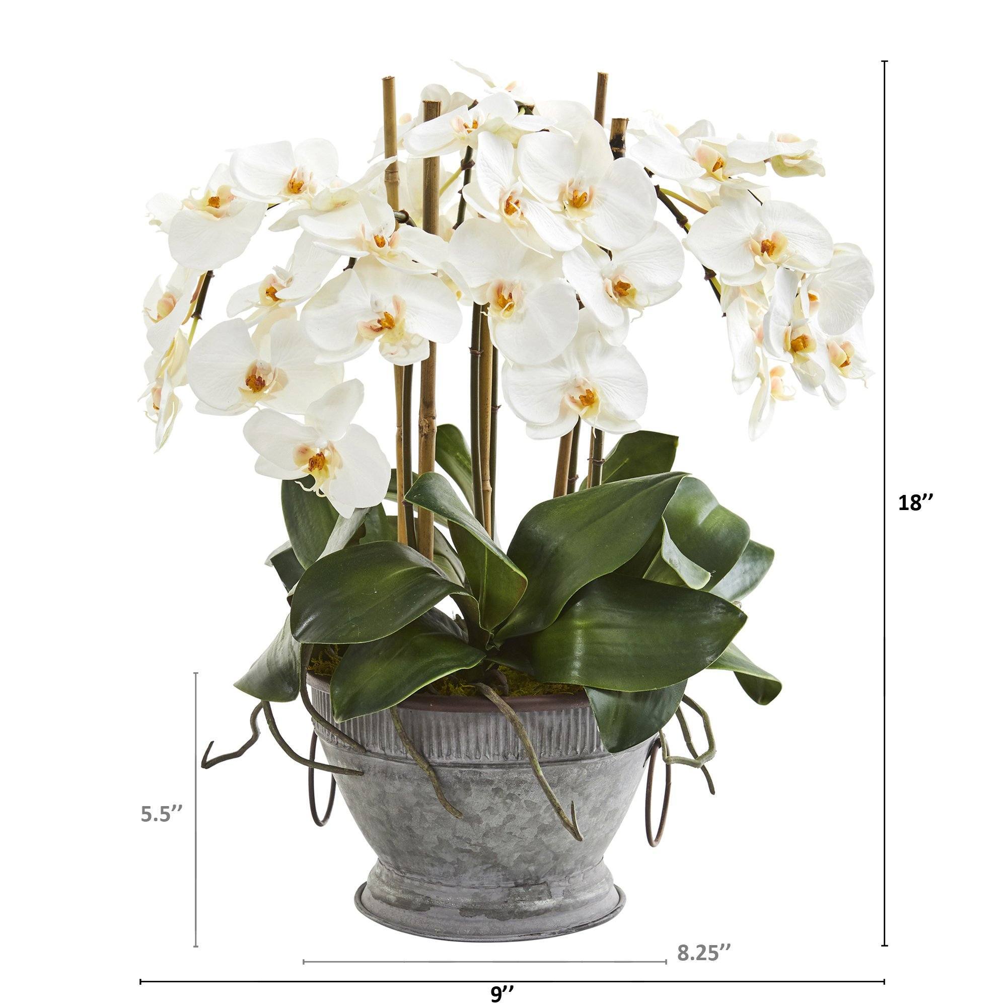 18” Phalaenopsis Orchid Artificial Arrangement in Vintage Bowl with Copper Trimming