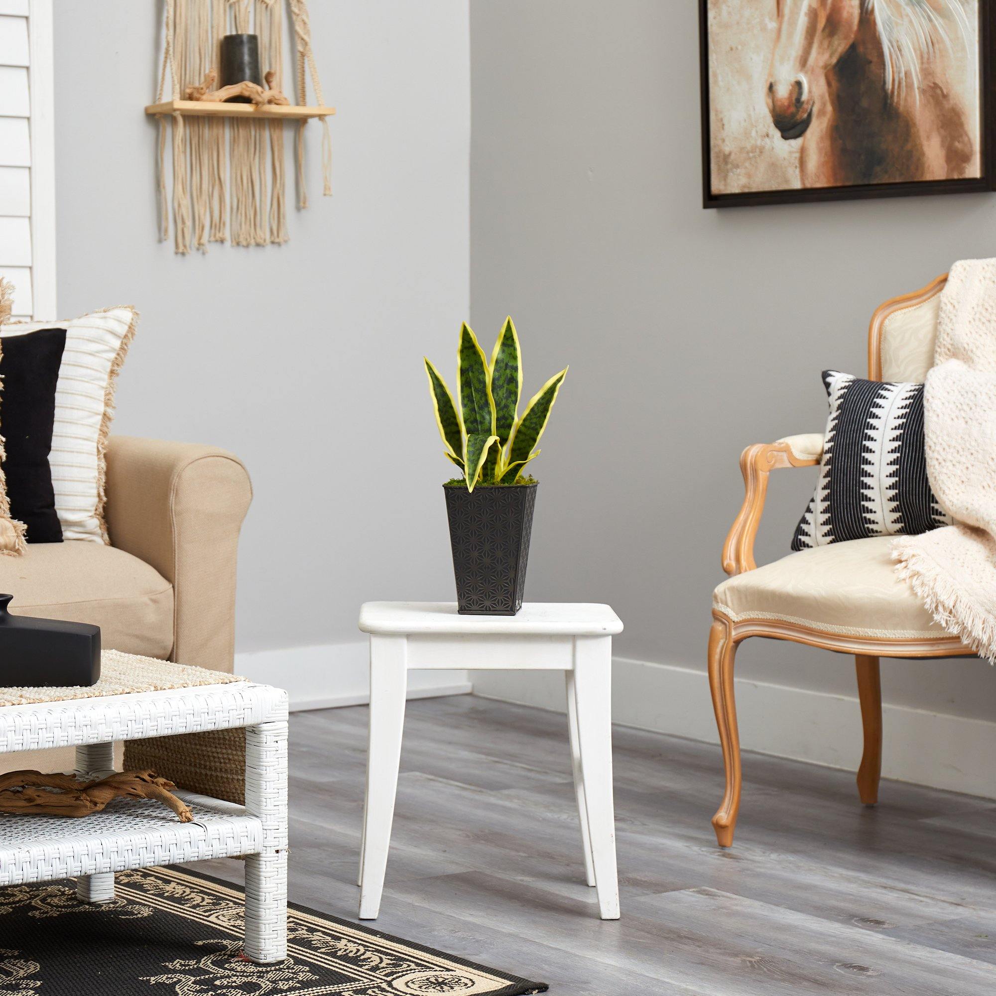 18” Sansevieria Artificial Plant in Embossed Black Planter