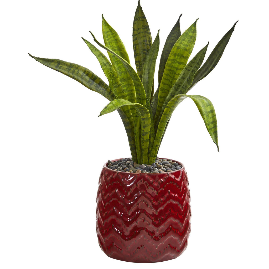 18” Sansevieria Artificial Plant in Red Planter