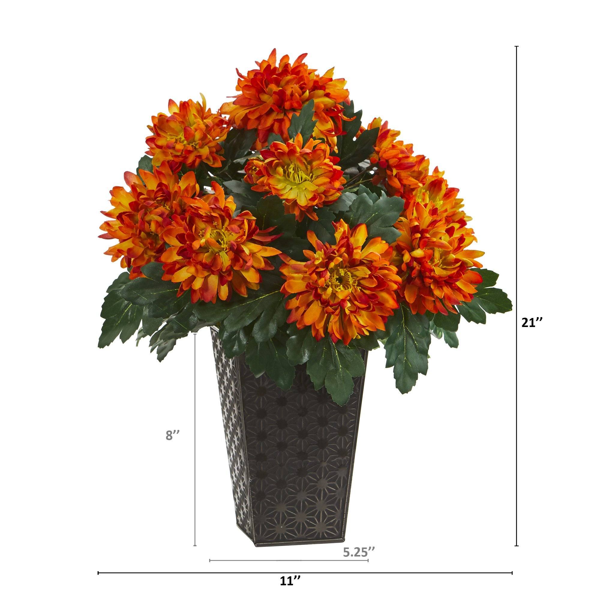 18” Spider Mum Artificial Plant in Black Tin Planter