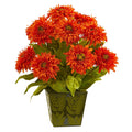 18” Sunflower Artificial Arrangement in Green Tin Planter