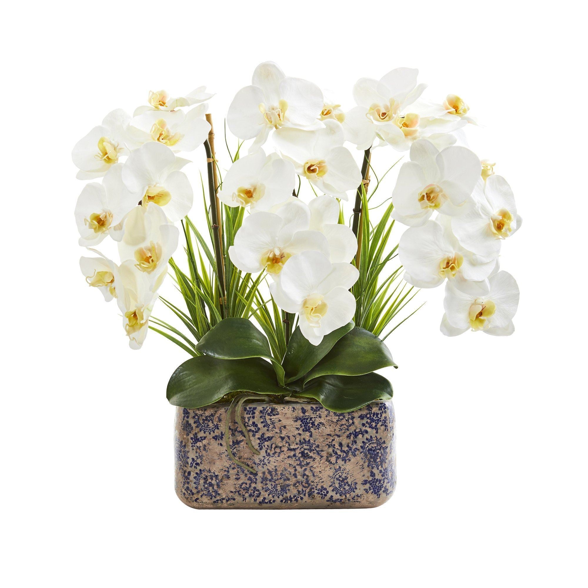 18” Triple Phalaenopsis Orchid Artificial Arrangement in Vintage Vase