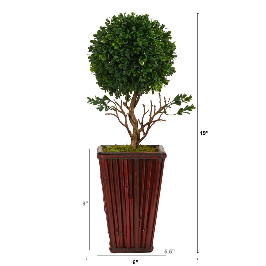 19” Boxwood Topiary Artificial Tree in Decorative Planter(Indoor/Outdoor)