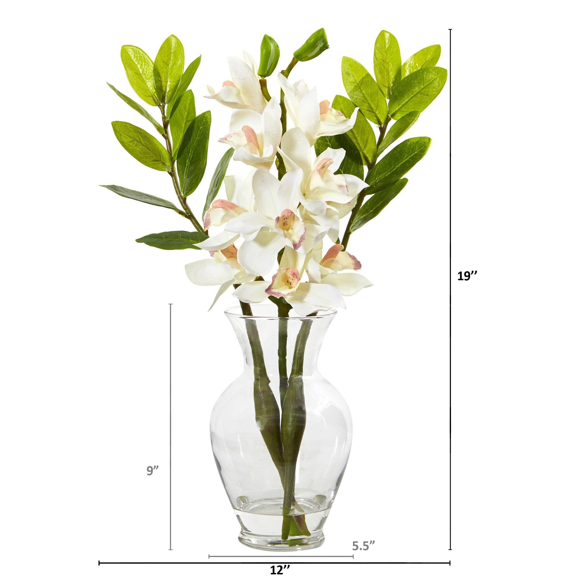 19” Cymbidium Orchid and Faux Zamioculcas Artificial Arrangement