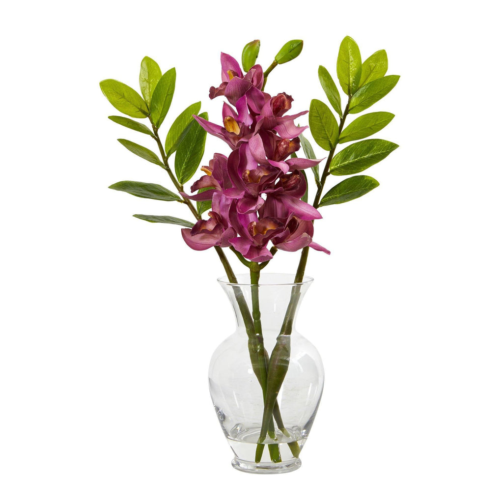 19” Cymbidium Orchid and Faux Zamioculcas Artificial Arrangement