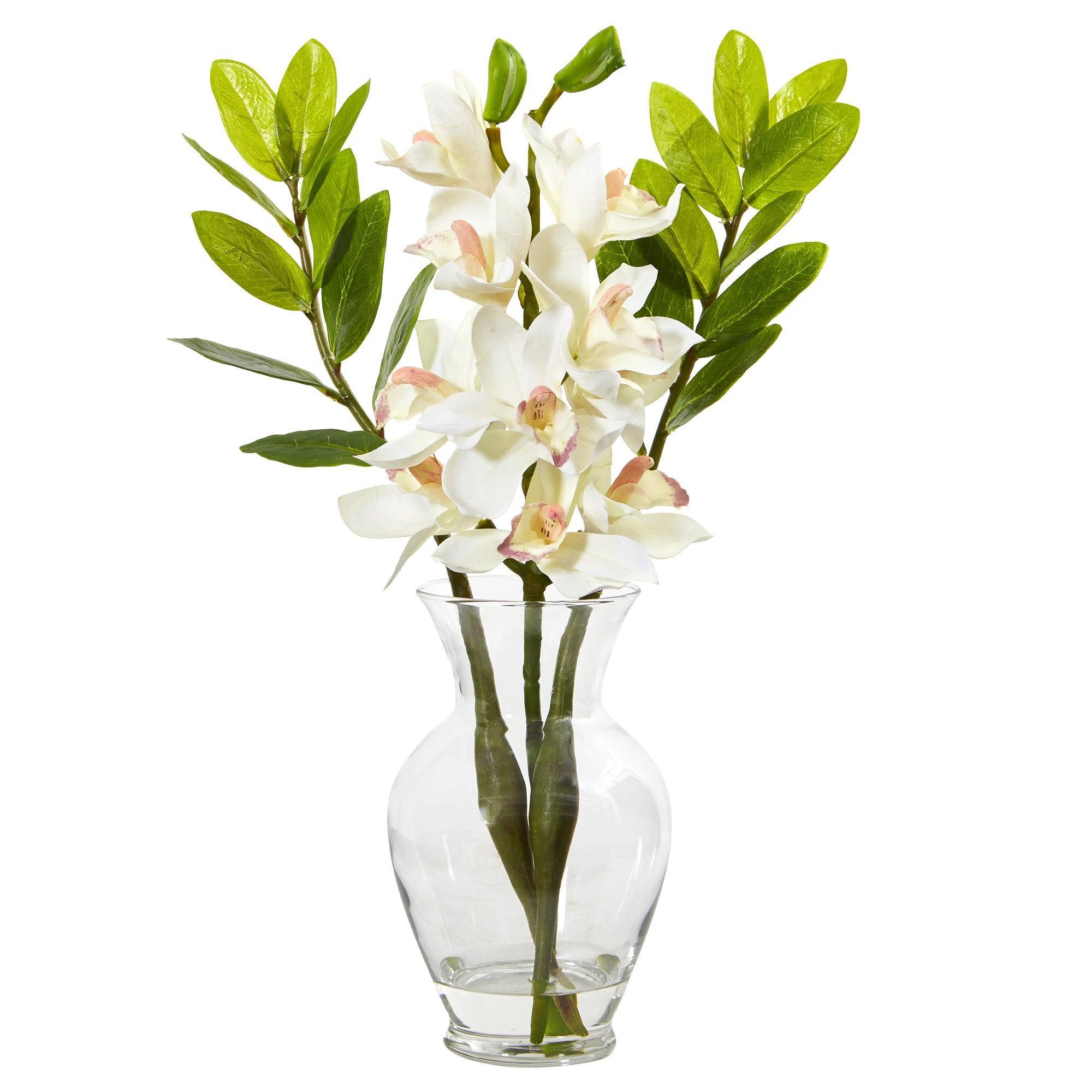 19” Cymbidium Orchid and Faux Zamioculcas Artificial Arrangement