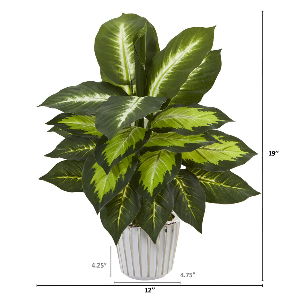 19” Dieffenbachia Artificial Plant in White Vase (Set of 2)