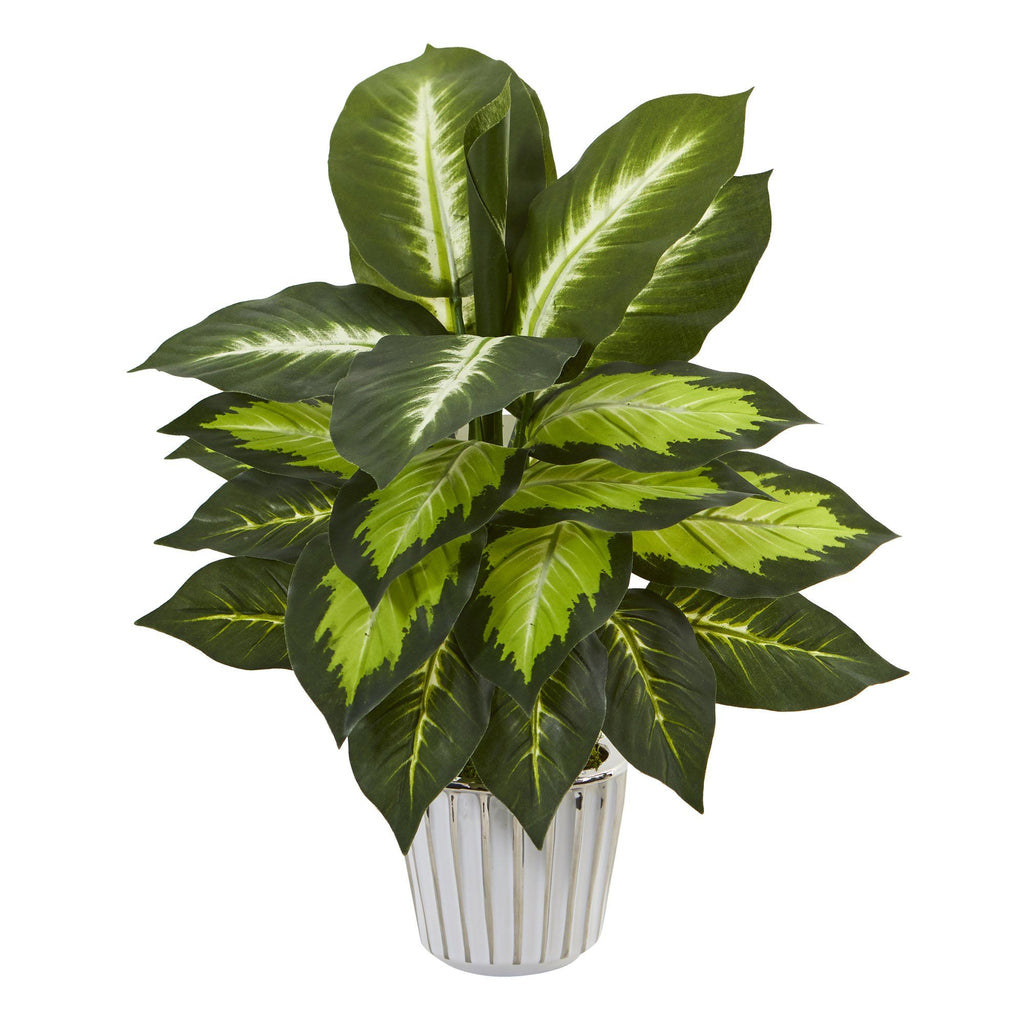 19” Dieffenbachia Artificial Plant in White Vase (Set of 2)