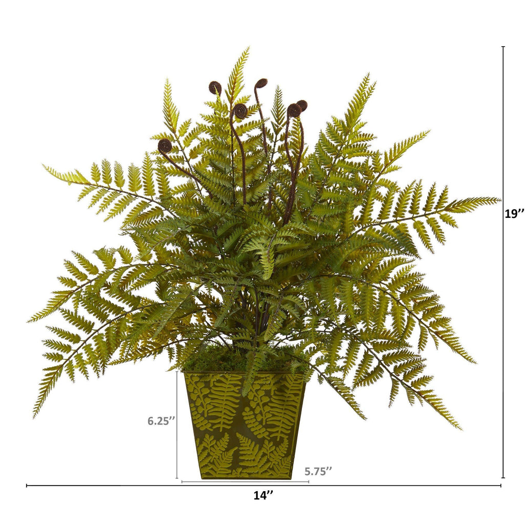 19” Fern Artificial Plant in Green Planter