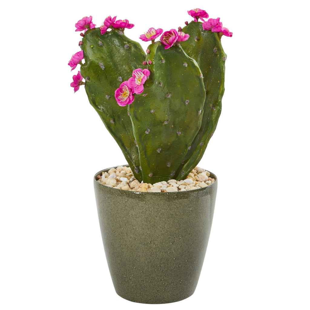 19” Flowering Cactus Artificial Plant in Green Planter