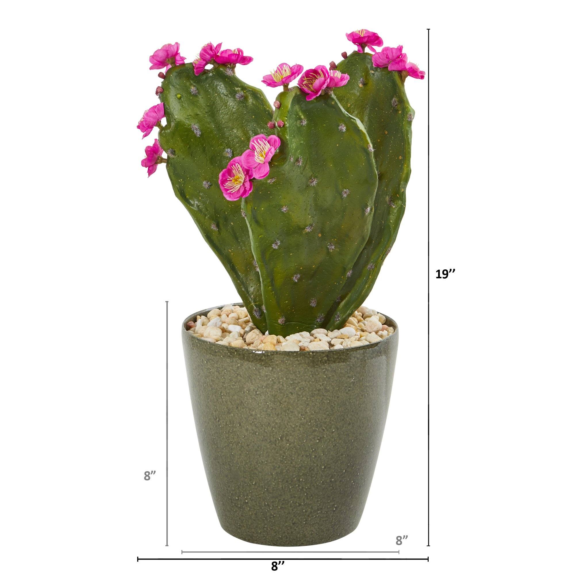 19” Flowering Cactus Artificial Plant in Green Planter