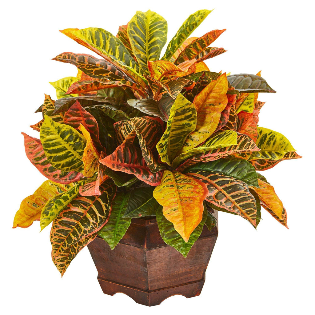 19” Garden Croton Artificial Plant in Decorative Planter (Real Touch)