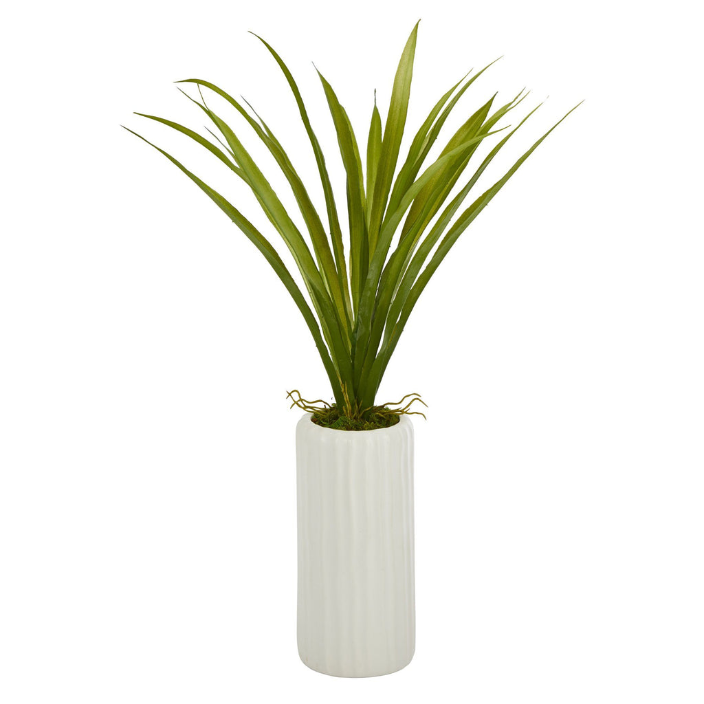 19” Grass Artificial Plant in White Planter