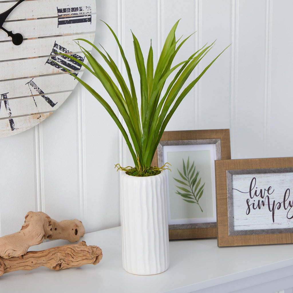 19” Grass Artificial Plant in White Planter