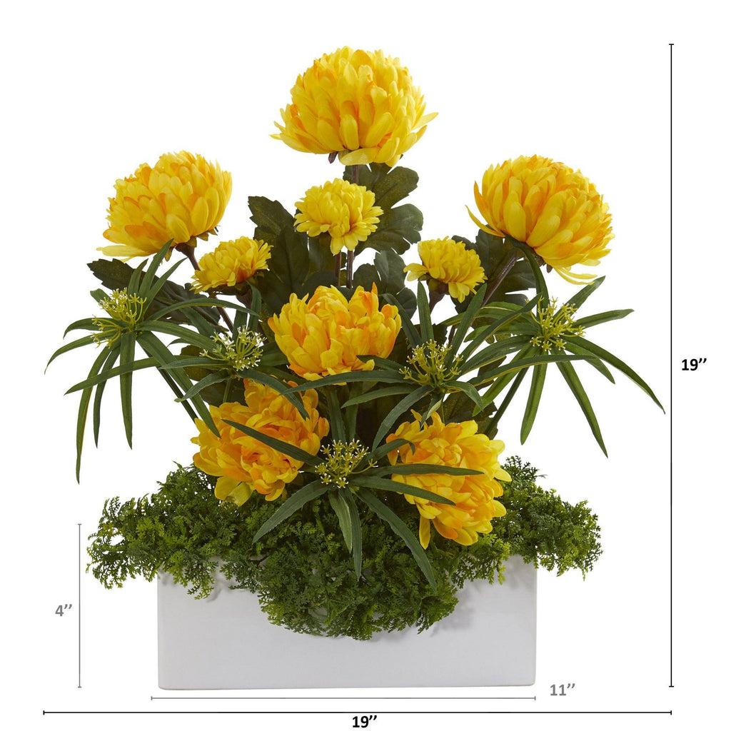 19” Mum and Cyperus Artificial Arrangement in White Vase