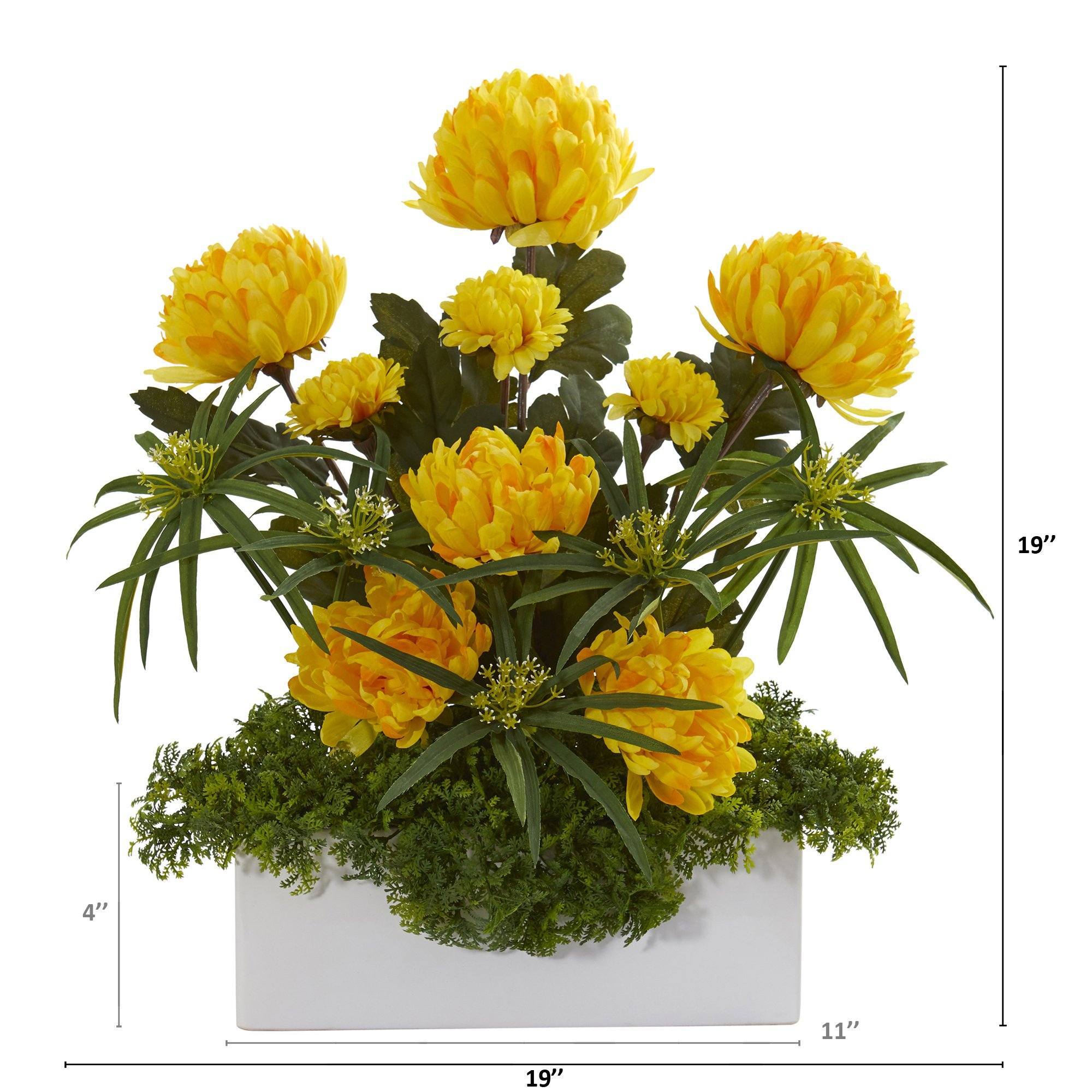 19” Mum and Cyperus Artificial Arrangement in White Vase