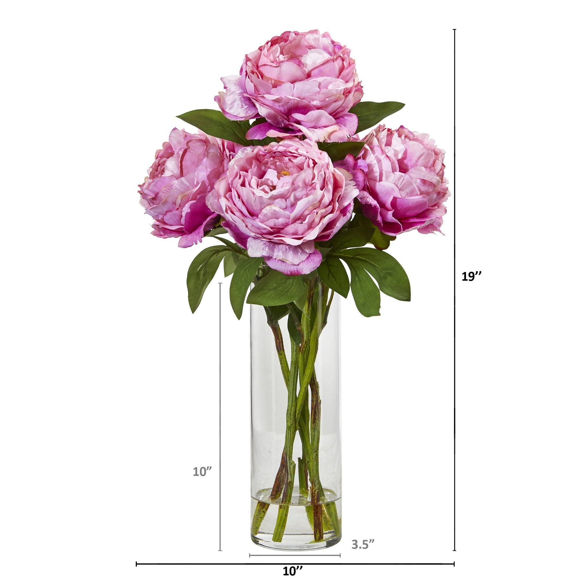 19” Peony Artificial Arrangement in Glass Vase